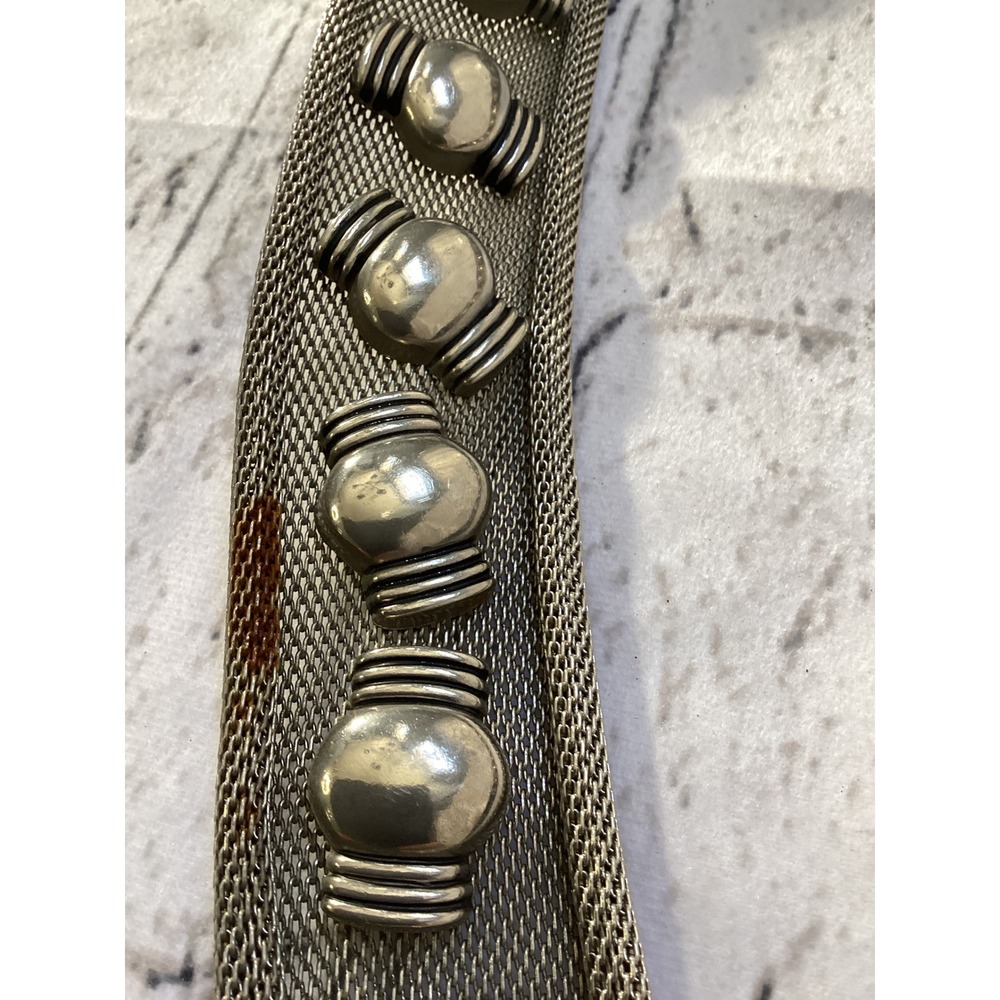 Vintage Western Metal Mesh Studded Leather Belt Silver Black Size 32 1514 - Picture 3 of 6